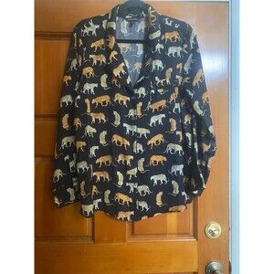 Banana Republic Womens Pajama/Lounge Shirt SZ L/All Over Leopard Print